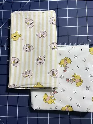 Winnie The Pooh Disney Classic Pooh Playing White Cotton Fabric 2 Mixed Lot • $11.19