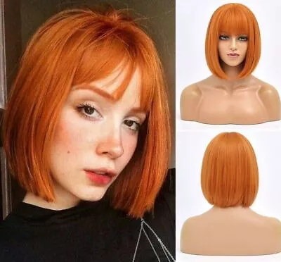 UK 14inch Cosplay Wig Orange Full Head Heat Resistant Hair Daily Use Women • £6.12