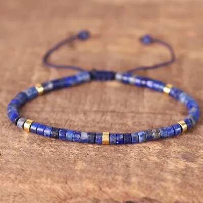 Natural Lapis Lazuli Stone Dainty Bracelet Blue Gemstone Braided Bracelet NEW • $10.48