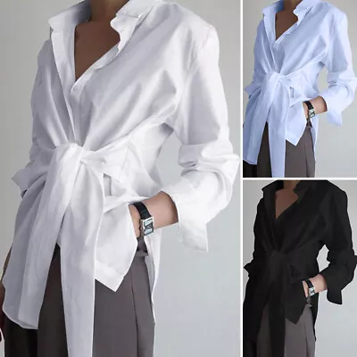 UK Women Long Sleeve Front Cross Tops Shirt OL Office Formal Work Shirts Blouse • £16.14