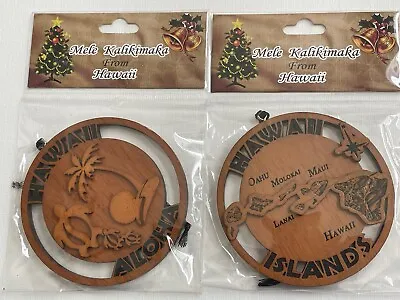 Beautiful Wooden Hawaiian Christmas Ornaments Lot Of 2 - Ch 2923 • $16.88