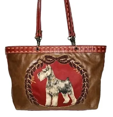 Isabella Fiore German Schnauzer Terrierbeadedbowleather Dog Diva Handbag $465 • $215