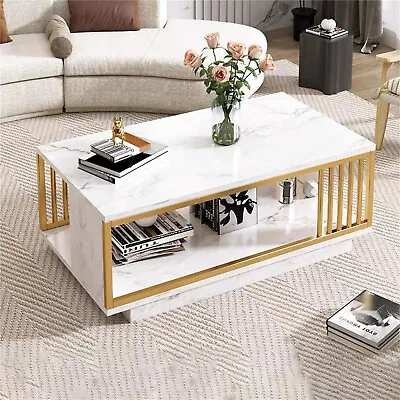 Modern White Gold High Gloss Coffee Table Living Room Cocktail Table Furniture • $118.74