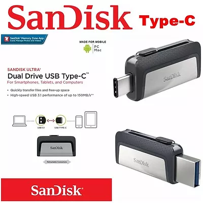 Type C USB 3.1 SanDisk 32GB 64G 128G 256 16G Dual Flash Drive Stick Thumb PC Mac • $14.95