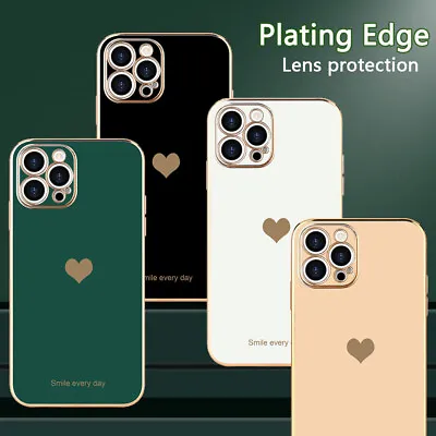 $9.99 • Buy Girls Cute Heart Plating Soft Shockproof Case For IPhone 13 Pro Max 12 11 7 8 SE