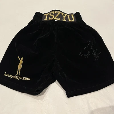 $375 • Buy Signed Kostya Tszyu Velvet Feel Boxing Shorts Small Men’s Embroidered Spell Out 