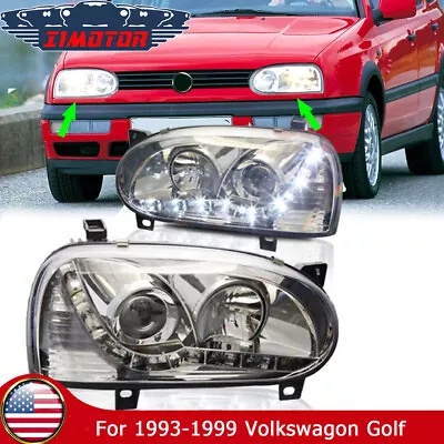 For 1993-1999 VW Golf 3 MK3 Headlights LED DRL Projector Lens Chrome Clear Pair • $239.98