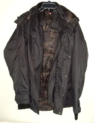 Element Mens Gray Black Spell Out Fabric Zip Puffer Jacket Coat Ski Thumbholes L • $63.65