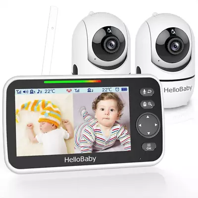 HelloBaby Baby Monitor With Cameras And Night Vision 5'' Split Screen With 2 No • £173.80