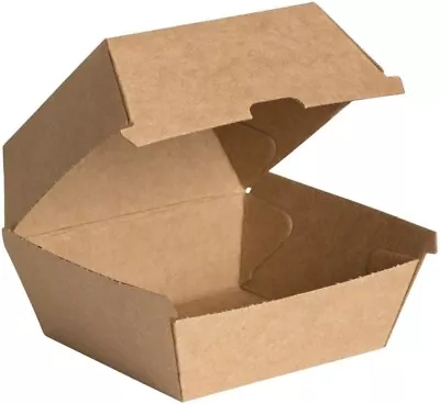 Takeaway Burger Box Recyclable Containers Kraft Card Food Boxes With Hinged Lid • £26.95