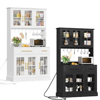 71'' Kitchen Pantry Cabinet Tall Hutch Cabinet With Power Outlet Buffet Cupboard • $211.26