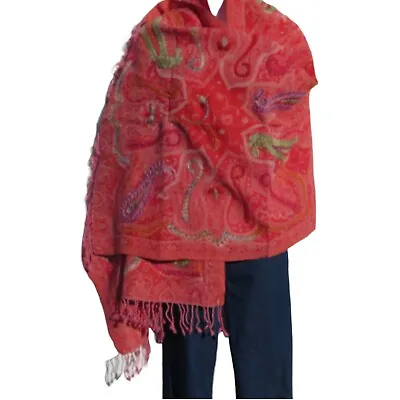 Shawl | Embroidery | Yak + Sheep Wool Blend | Stitched| Handmade |Orange & Ivory • $82.80