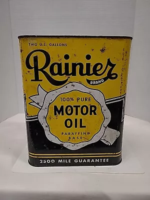 Vintage Advertising Rainier Motor Oil 2 Gallon Can Tin • $25