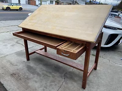 Vintage Large Mayline Drafting Table/desk W/h Adjustable Top + Drafting Access. • $1250