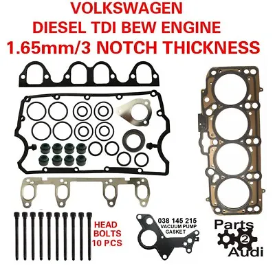 $82.99 • Buy 3 NOTCH Cylinder Head Gasket Set With Bolts VW Diesel 1.9 BEW Engine