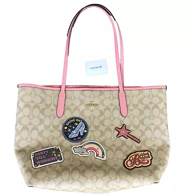 LIMITED Coach X Disney City Tote Signature Canvas Cinderella Patches Hand Bag  • $249.97