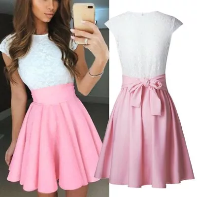 Women Party Cocktail Mini Dress Ladies Summer Short Sleeve Skater Dresses • $11.99