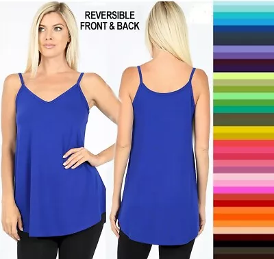 $9.77 • Buy Womans Zenana Reversible Tank Top V & Scoop Neck Flowy Rayon  STORE CLOSING