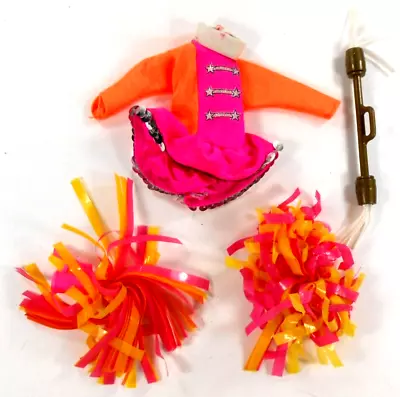 Barbie Vtg Orange Pink Majorette Cheerleader Outfit 2 Pompoms 1 Baton • $8.99