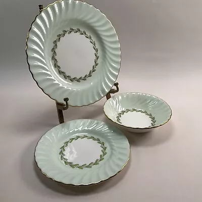 Minton Cheviot Green 3 Pc Set - Scalloped Rim Laurel Design • $19.99