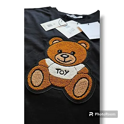 Moschino 🐻🇮🇹 T Shirt  ®️ Black Crew Neck XXL COTTON TEDDY BEAR FRONT LOGO • $120