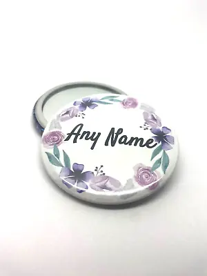 Personalised Handbag Compact Pocket Make-Up Mirror Cosmetic Travel - Purple • £3.49