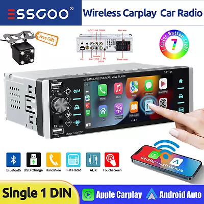 ESSGOO Single 1 DIN Car Stereo Apple CarPlay/Android Auto Bluetooth FM-Radio USB • $94.59