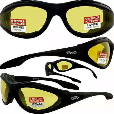 Hero ANTI FOG Padded Motorcycle Sunglasses Yellow-TRANSITION PHOTOCHROMIC LENS • $38.98