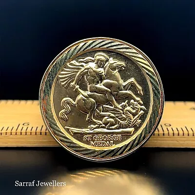 9ct YELLOW GOLD FULL St George SOVEREIGN-Size RING CLASSIC Coin Dragon Slayer • £359.90