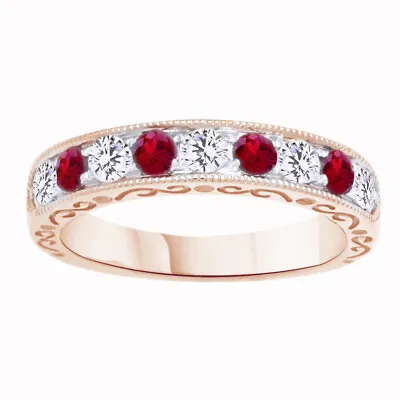 1.25 Ct Round Cut Ruby & Simulated Diamond 18K  Gold Plated Vintage Style Band • $323.61
