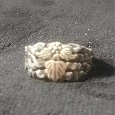 Vintage Black Hills Gold Sterling Silver/14K Leaf & Nugget Band Ring Sz. 10.5 • $129.95