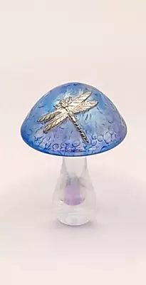 £20 • Buy Heron Glass Blue Mushroom With Pewter Dragonfly - 7.5 Cm - Gift Box - Handmade