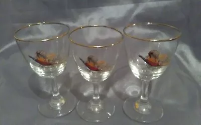 Vintage Hand Painted Pheasant Glasses Set Of Three • £10