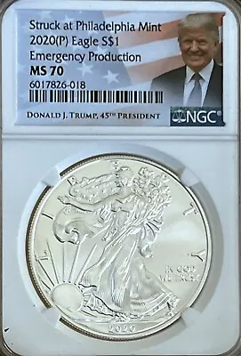 2020 (P) American Silver Eagle NGC MS-70 Emergency Production D J TRUmp( RARE) • $595