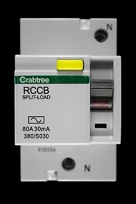 CRABTREE 80 AMP 30mA DOUBLE POLE RCCB TYPE AC STARBREAKER SPLIT LOAD 380/S030 • £49.95