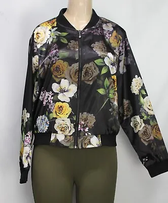 $21 • Buy V Cristina Vintage Full Zip Jacket Stretch Long Sleeve Floral Black Size L