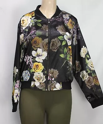 $21 • Buy V Cristina Vintage Full Zip Jacket Stretch Long Sleeve Floral Black Size L