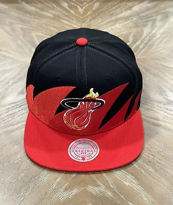 Miami Heat NBA Mitchell & Ness Sharktooth Hat Snapback Cap Red Black • $23.99