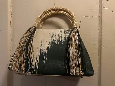 Issey Miyake Women's Handbag NWT Rare Leather Straw & Printed Canvas • $500