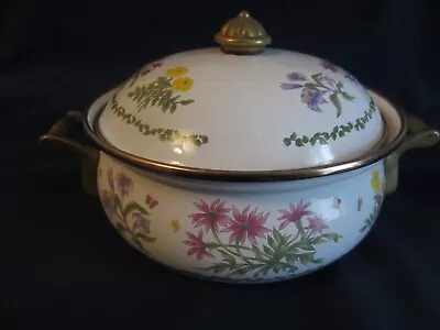 Vintage LINCOWARE 2 QT Enamel Dutch Oven Casserole Pot FLORAL Cookware • $19.99