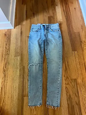 Current Elliott Pale  Blue Jeans Distressed The Highwaist Stiletto Metallic 23  • $0.99