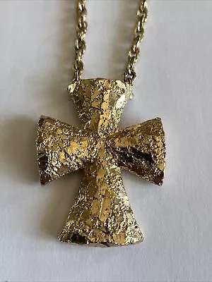 1977 Sarah Coventry  Golden Splendor Cross Necklace 22” Vintage Fashion Jewelry • $19