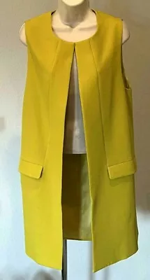 New GRACIA Yellow Mustard Sleeveless Pockets Open Cardigan Coat Jacket Size M • $47.99