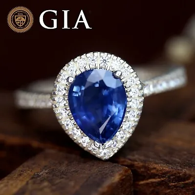 $1790 • Buy GIA Certified Natural Ceylon Cornflower Blue Sapphire Diamond 18K Gold Ring 2TCW