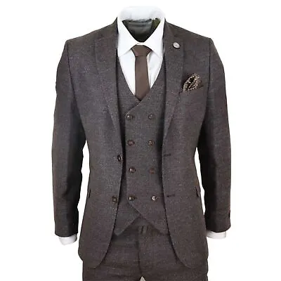Mens Wool 3 Piece Suit Double Breasted Waistcoat Tweed  1920s • $198.89