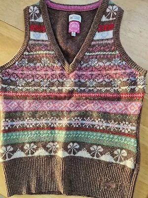 Joules Wool Tank Top Knitted Vest Jumper Fair Isle Land Girl Vintage Brown UK 12 • £55