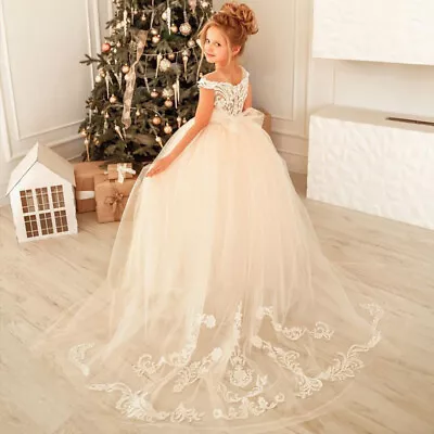 Child Wedding Dress Girls' Lace Tail Birthday Party Evening Dress • £49.85