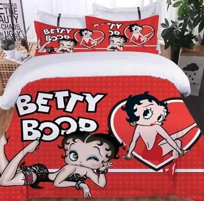 5pc. Betty Boop Red & White Big Heart Full Queen Microfiber Duvet Comforter Set • $162.95