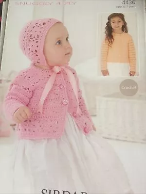 Sirdar Baby 4 Ply Crochet Pattern 4436 Birth - 7 Years Cardigan & Bonnet • £1.95