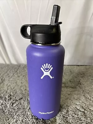 Hydroflask Stainless Wide Mouth Water Bottle 32oz Purple With Straw Lid • $16.99